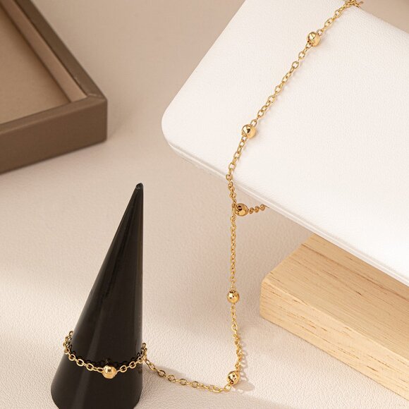 3/$35 Gold Tone Beaded Ball Beads Hand Chain Bracelet & Ring Set Minimalist Body - Picture 4 of 8